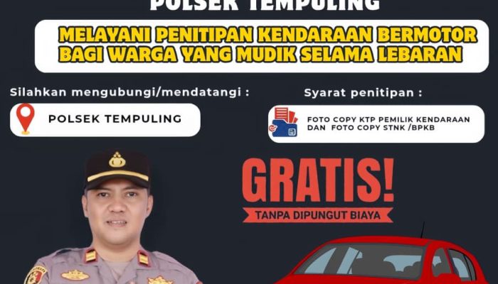 Mudik Tenang Tanpa Cemas, Polsek Tempuling Buka Layanan Penitipan Kendaraan Gratis untuk Warga