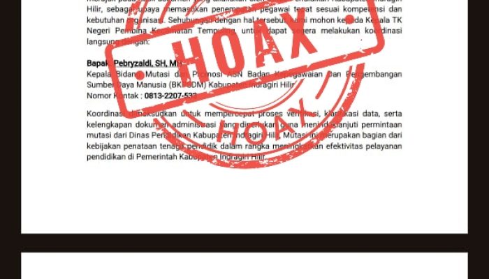 BKPSDM Inhil Tegaskan Surat Mutasi ASN yang Beredar adalah Hoaks