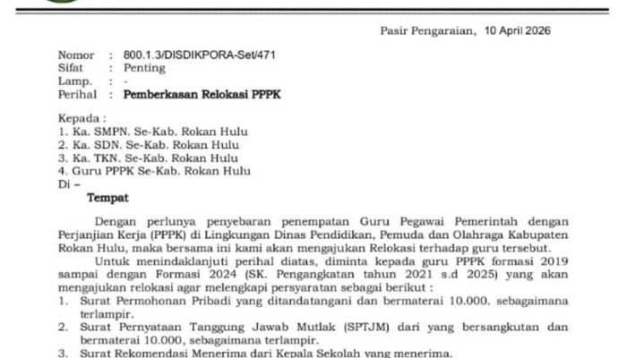 Relokasi Guru PPPK di Kabupaten Lebih Cepat, Tingkat Provinsi Riau Belum Jelas