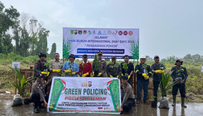 Polsek Kateman bersama Buruh dan Manajemen PT Pulau Sambu Group Tanam Bibit Pohon di Kateman Peringati May Day 2026