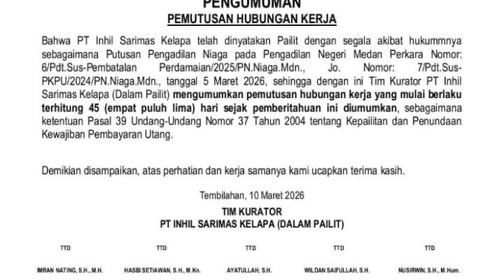 PHK di PT Inhil Sarimas Kelapa Tak Temui Titik Terang, Hak Karyawan Belum Jelas