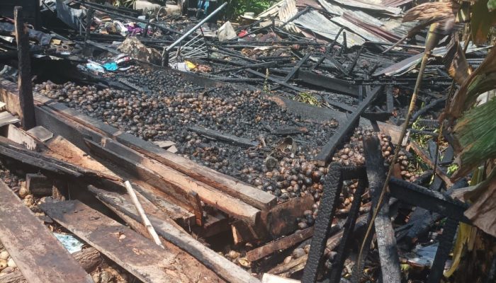 Diduga Korsleting Listrik, Dua Rumah Warga di Seberang Tembilahan Hangus Terbakar