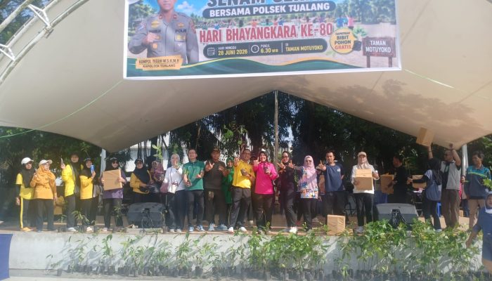 Senam Sehat Bersama Polsek Tualang Dalam Rangka Hari Bhayangkara Ke-80 Bertajuk Green Policing